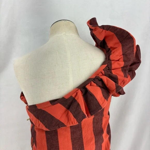 One-Shoulder Ruffle Midi Skirt in Rust and Black Stripe - Picture 7 of 11